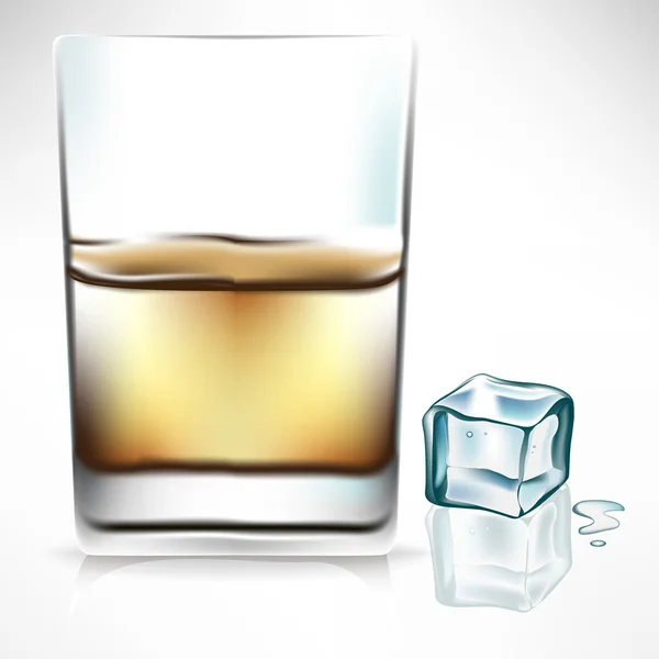 Sklenka na whisky s ice cube na straně — Stockový vektor