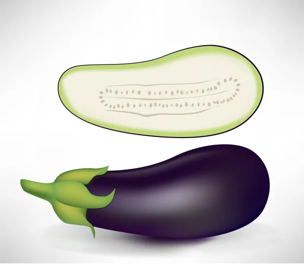 Realistische aubergines, de helft en geheel — Stockvector