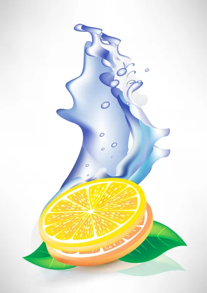 Бризки хвилі води і свіжі скибочки лимона — стоковий вектор