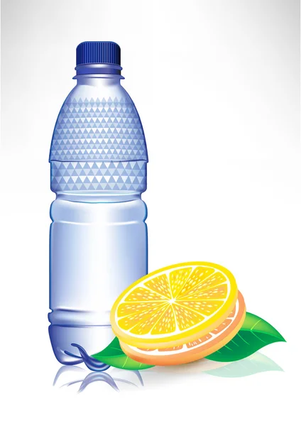 Пластиковая бутылка воды с ломтиками лимона и мятой — стоковый вектор