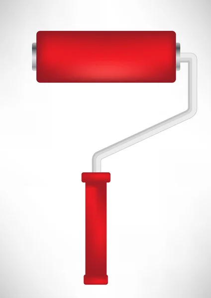 Herramienta de rodillo de pintura roja simple aislado — Vector de stock