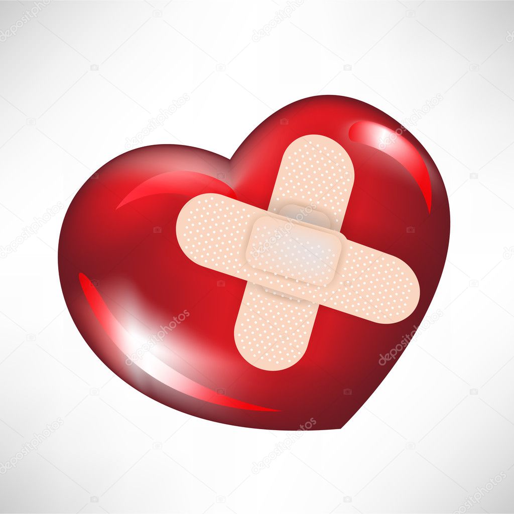 glossy red heart with crossed bandages