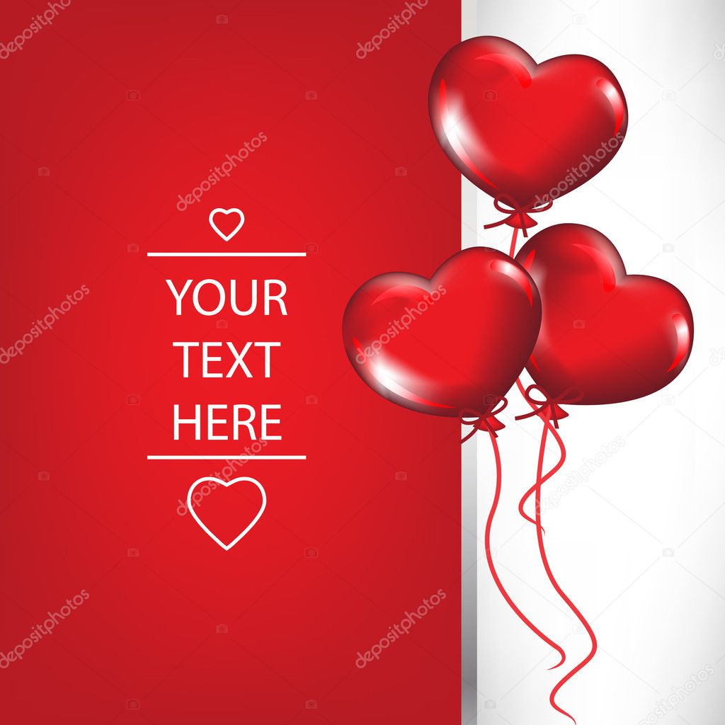 valentine card with heart shaped balloons