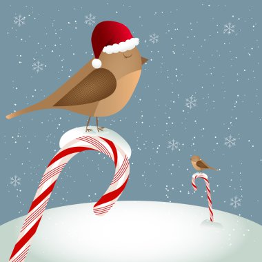 Birds sitting on candy cane clipart