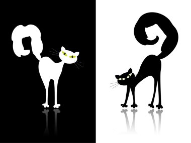 Black and white cats clipart