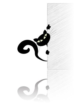 Black cat behing the wall clipart