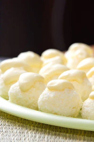 Coconut balls with white chocolate — Stock Photo, Image