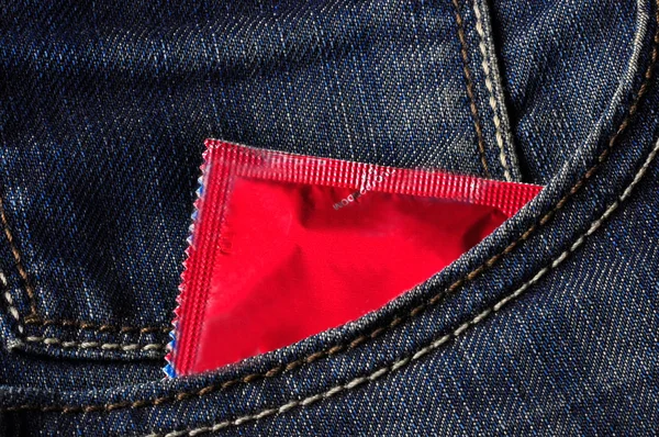 Kondom in der Tasche Stockfoto