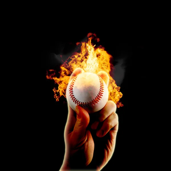 Baseball Flammen feuern Hand ab — Stockfoto