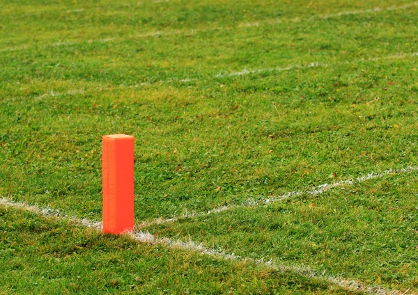 Football goal line orange marker — Stock Photo, Image