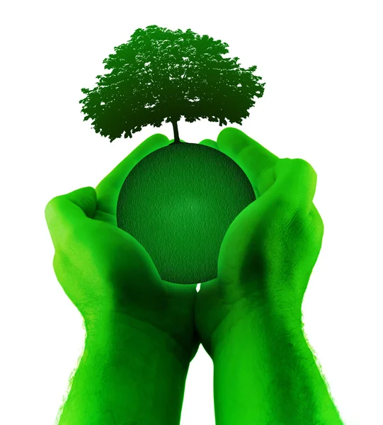 Verde manos planeta árbol — Foto de Stock