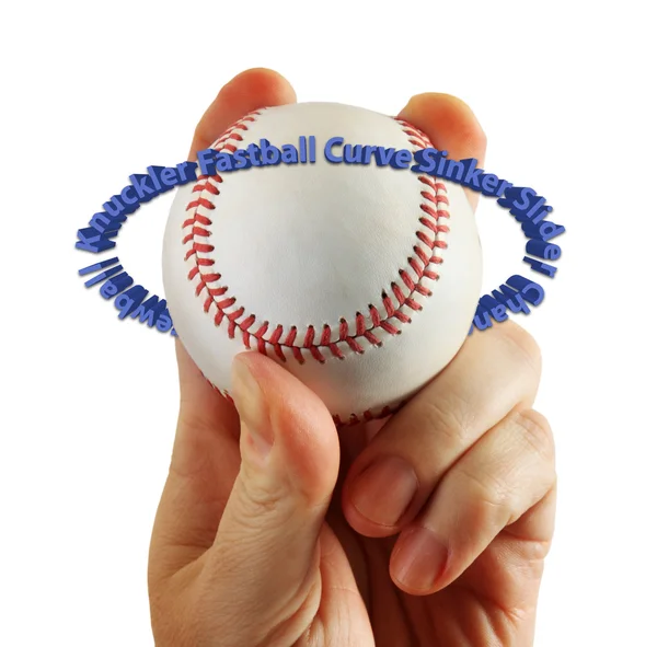 Hand holds baseball text circle — Stock Photo, Image