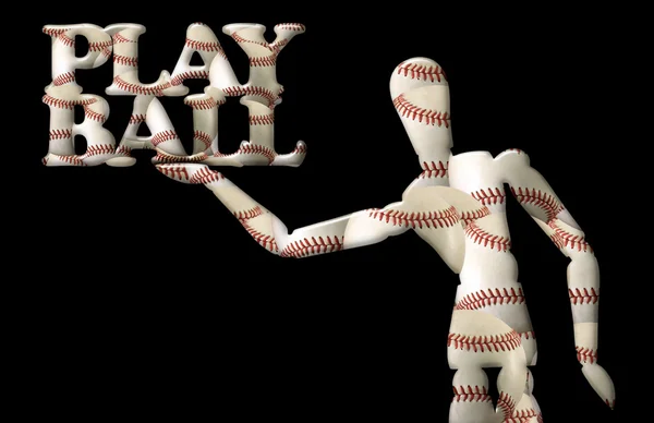 Play ball manikin text baseballs — Stock Photo, Image
