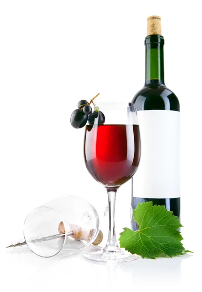 Vinho tinto em vidro com uvas — Fotografia de Stock
