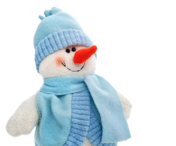 Χαμογελαστός χιονάνθρωπος παιχνίδι ντυμένος με κασκόλ και καπέλο — Φωτογραφία Αρχείου