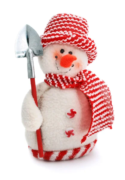 Atkı ve şapka takmış gülümseyen kardan adam oyuncağı. — Stok fotoğraf