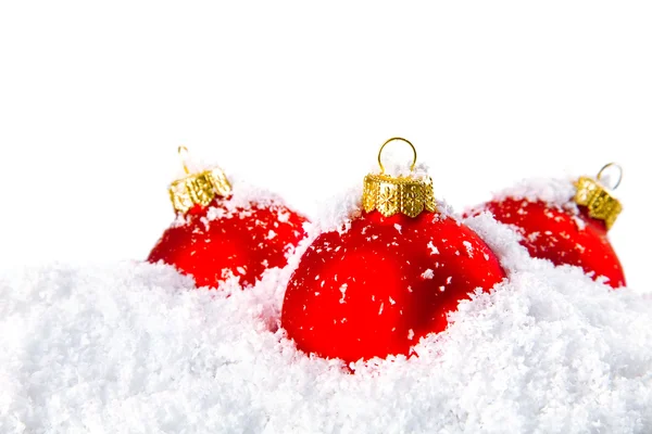 Vánoční Dovolená dekorace s bílým sněhem a červené misky — Stock fotografie