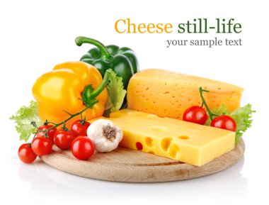 Yellow cheese with fresh vegetables clipart