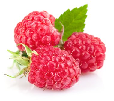 Raspberry berries with green leaf clipart