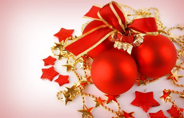 Christmas background with red balls and stars — Stock Photo, Image