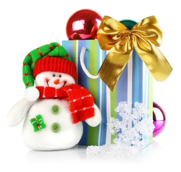 Vánoční dekorace s hračka sněhulák — Stock fotografie