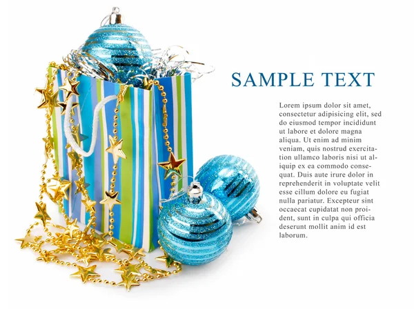 Christmas holiday decoration with blue balls and gold stars — Stock Photo, Image