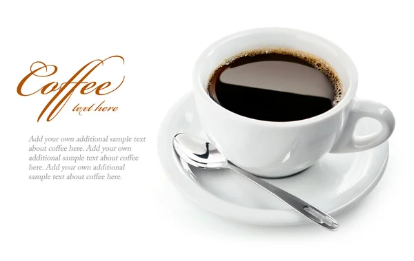 Xícara de café no pires com colher — Fotografia de Stock