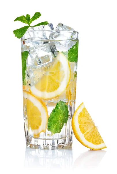 stock image Glass of fresh cool water with lemon