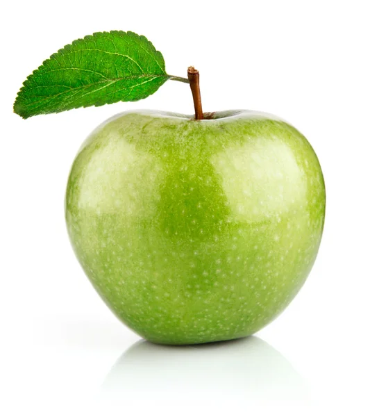 Frutas de manzana verde con hoja —  Fotos de Stock
