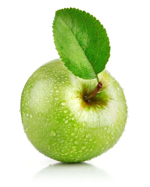 Green apple fruits with leaf — Stock Photo, Image