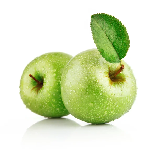Yeşil elma meyve yaprak ile — Stok fotoğraf