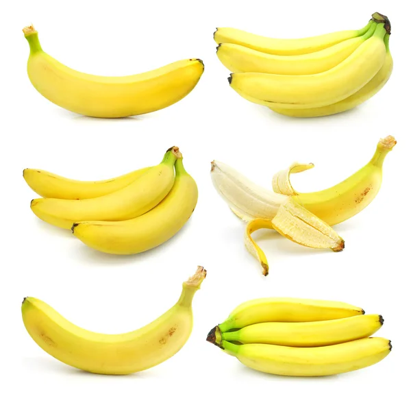 Zbiór owoców bananów na białym tle — Zdjęcie stockowe