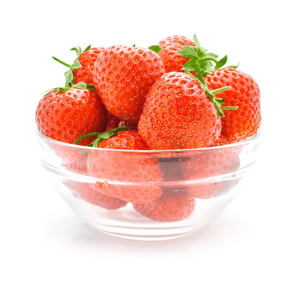 Red strawberry fruits in the glass vase — Stock Photo, Image