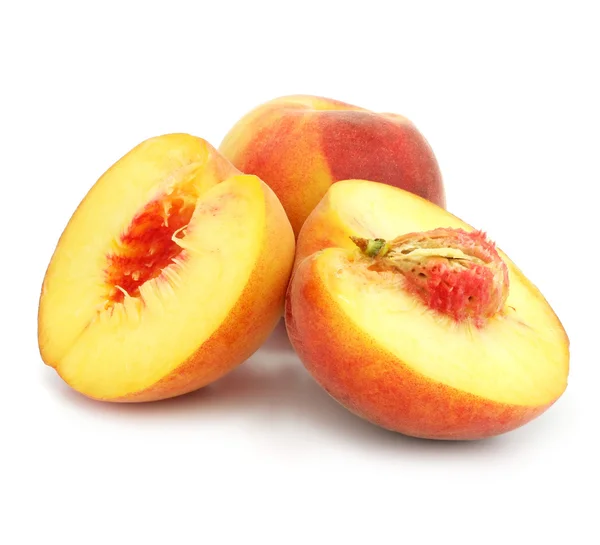 Ripe peach fruits with cut isolated — Stock Photo, Image