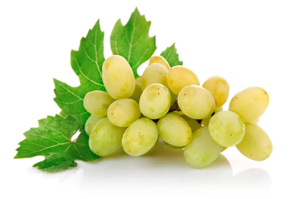 Fresh grape fruits with green leaves — Stock Photo, Image