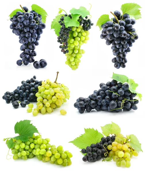 Insieme di cluster di frutta matura e uva isolato — Foto Stock