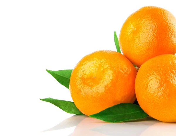 Frutti freschi di mandarino con foglie verdi isolate — Foto Stock