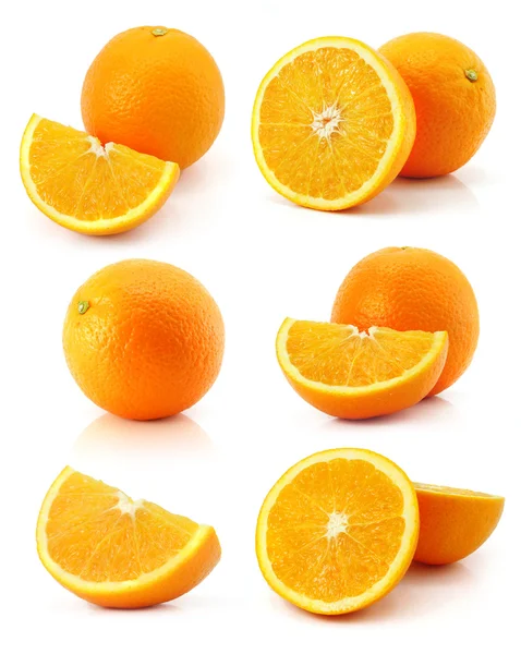 Satz von frischen Orangen Früchten isoliert auf weiss — Stockfoto
