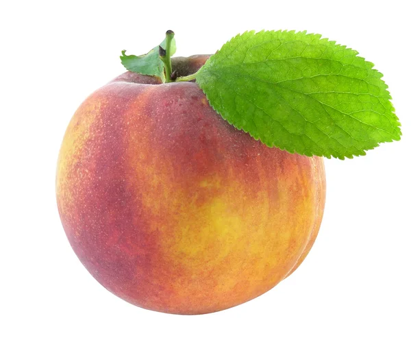 Fresh peach with green leaf — Stockfoto