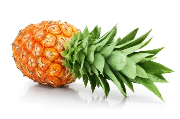 Fresh pineapple fruit with cut and green leaves — Stock Photo, Image