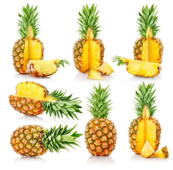 Nastavit čerstvý ananas plody s řez — Stock fotografie
