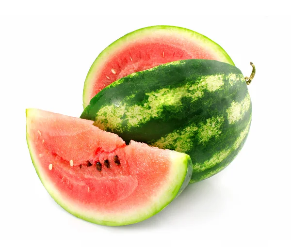 Reife Frucht der Wassermelone mit empfinden ist isoliert — Stockfoto