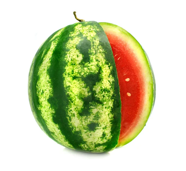 Érett gyümölcs görögdinnye vágott az izolált — Stock Fotó