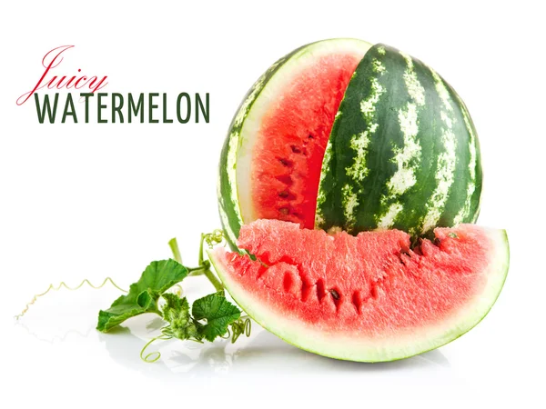Juicy watermelon in cut with green leaf — Stock Photo, Image
