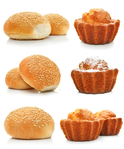Collection of sweet cakes and rolls isolated — Stock Photo, Image