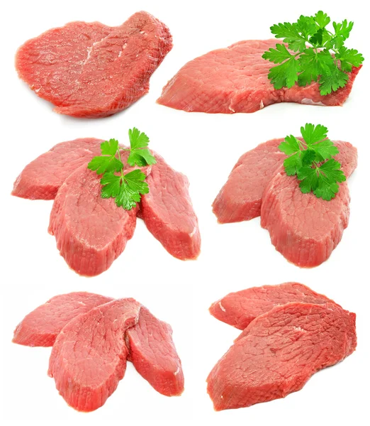 Verzameling van gesneden vlees met groene Peterselie bladeren — Stockfoto