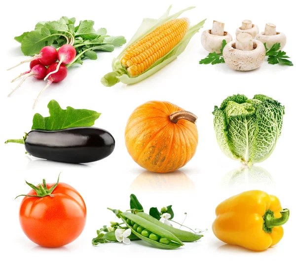 Conjunto de vegetais frutas isolado no branco — Fotografia de Stock