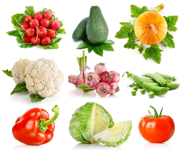 Set vegetables with green leaves — Stock Photo, Image