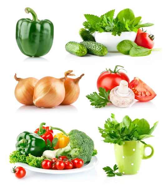 Nastavit čerstvá zelenina s zelený list — Stock fotografie