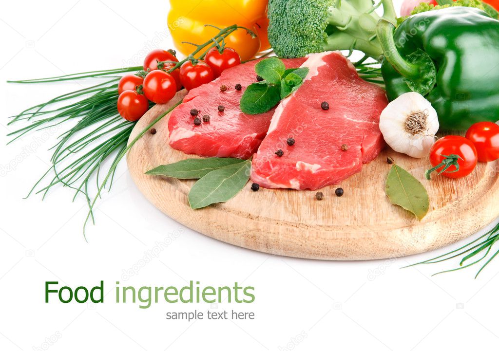 Raw meat with fresh vegetables